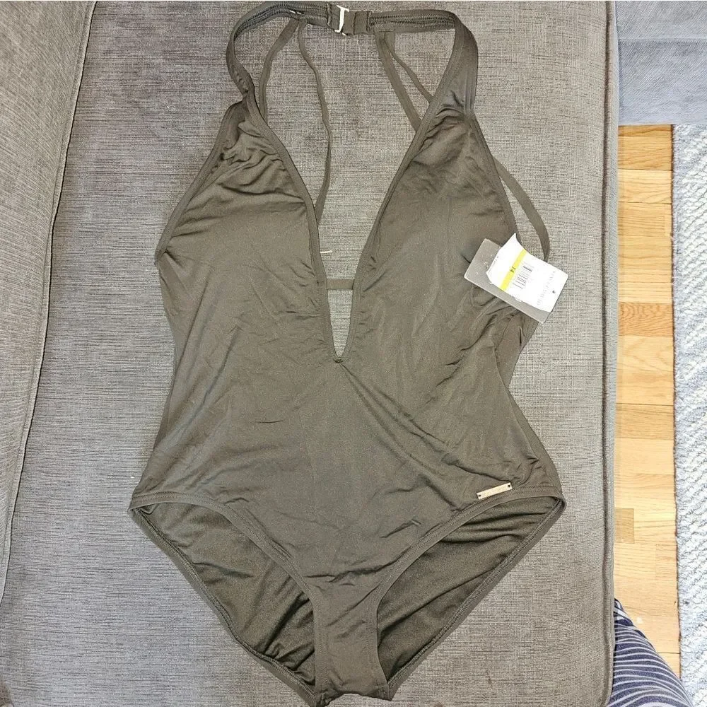Vince Camuto Women's Riviera Plunge Cheeky One-Piece Swimsuit Swimsuit Size 14